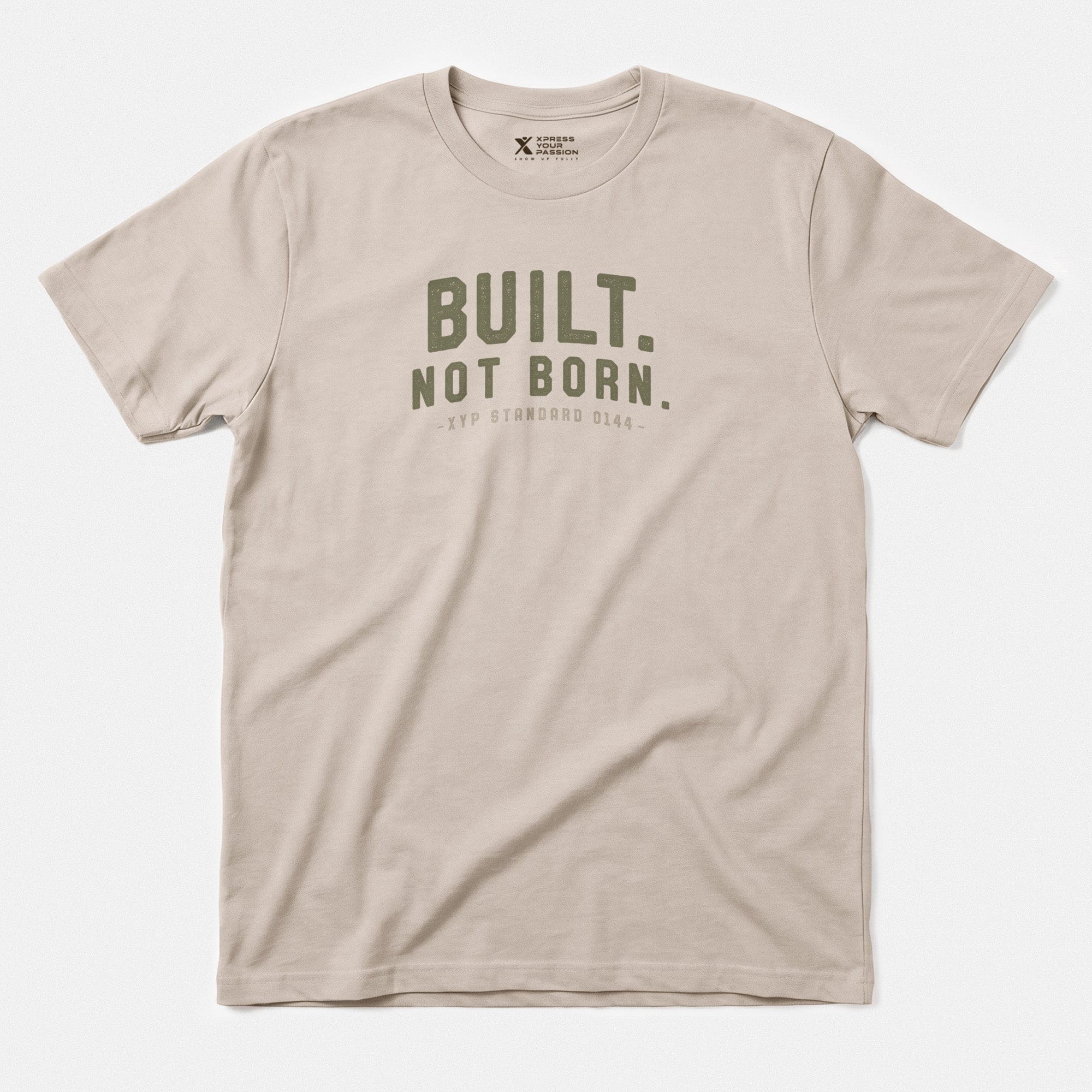 Printify Built. Not Born. T-Shirt Sand / S