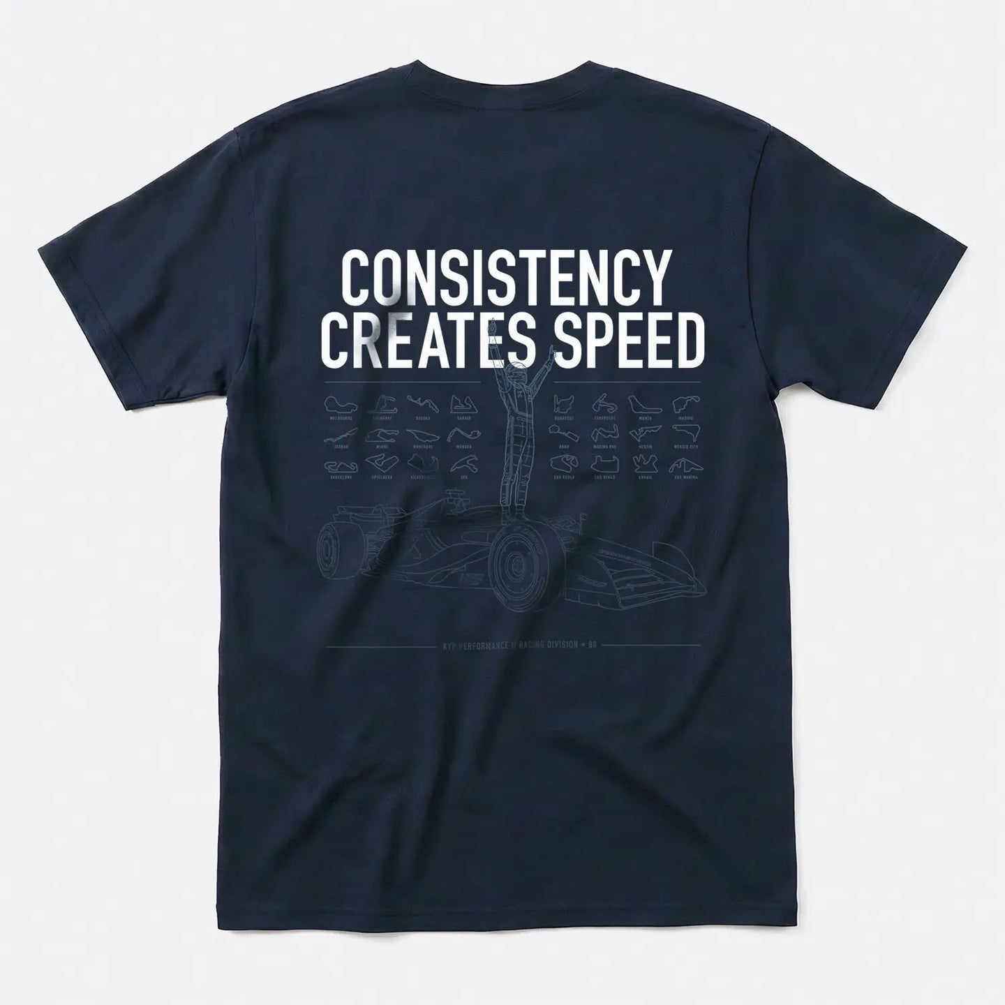 Printify Consistency Creates Speed T-Shirt Navy / S