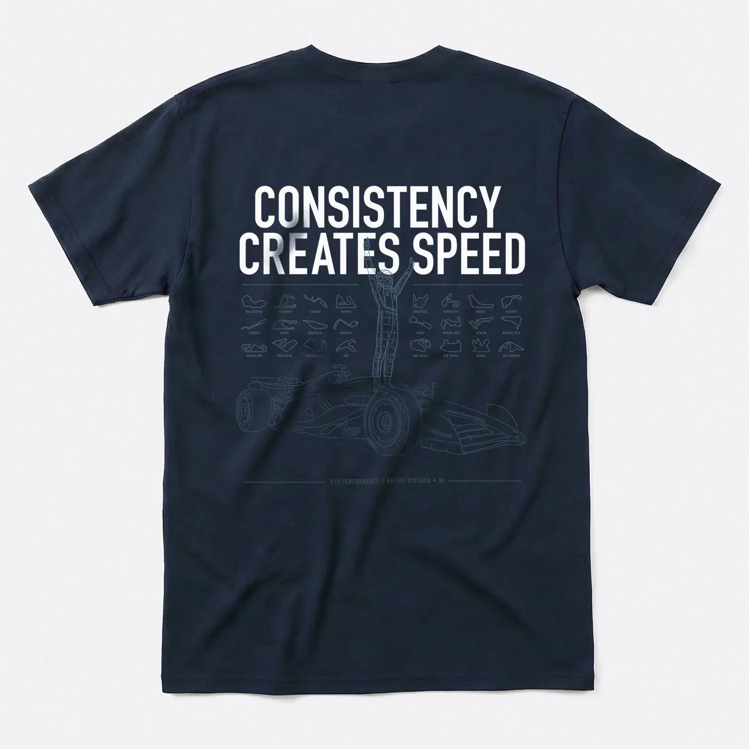 Printify Consistency Creates Speed T-Shirt Navy / S