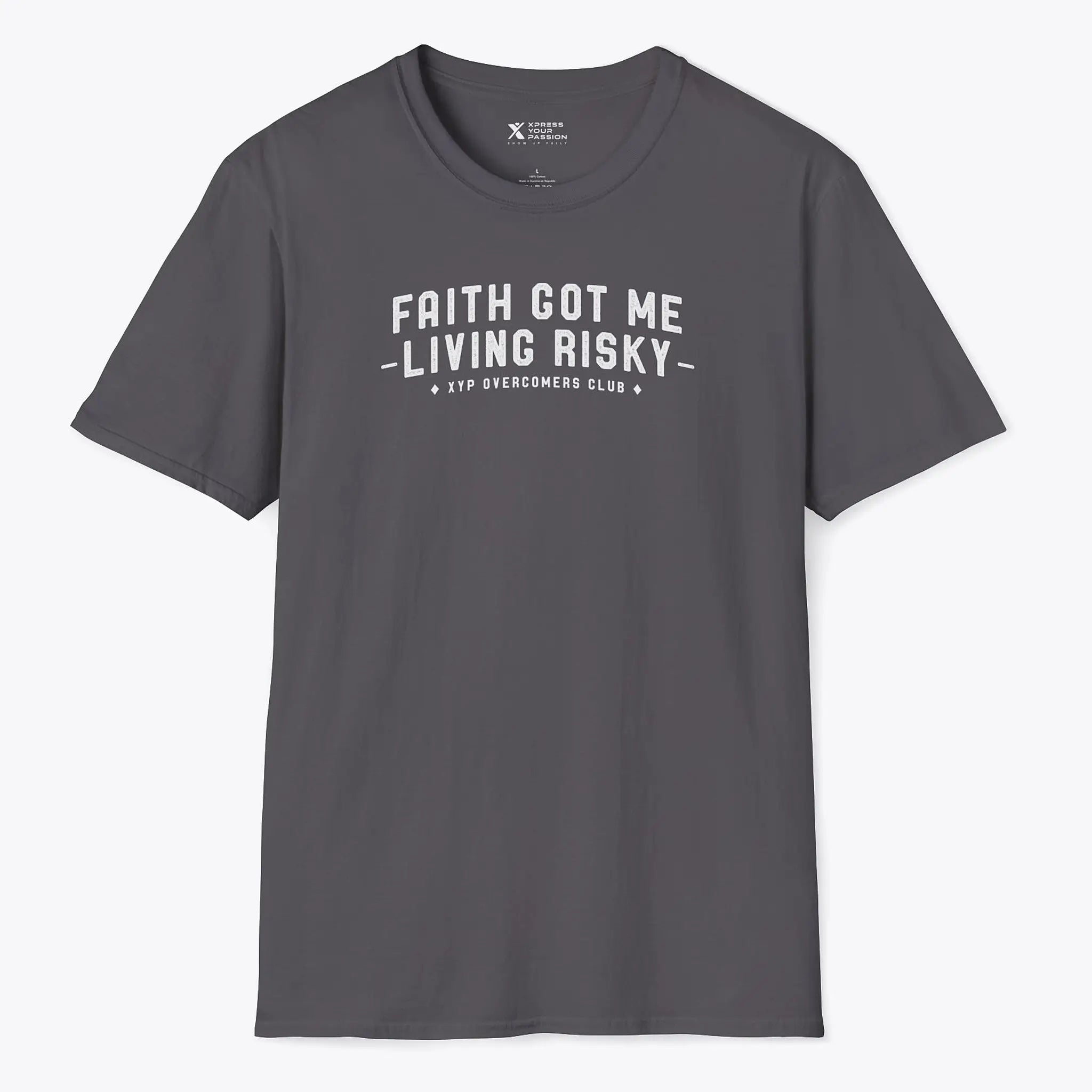 Xpress Your Passion Faith Got Me Living Risky T-Shirt Charcoal / S